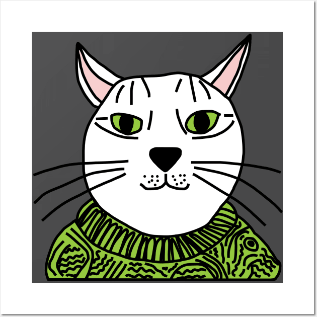 Portrait of Green Sweater Cat Wall Art by ellenhenryart